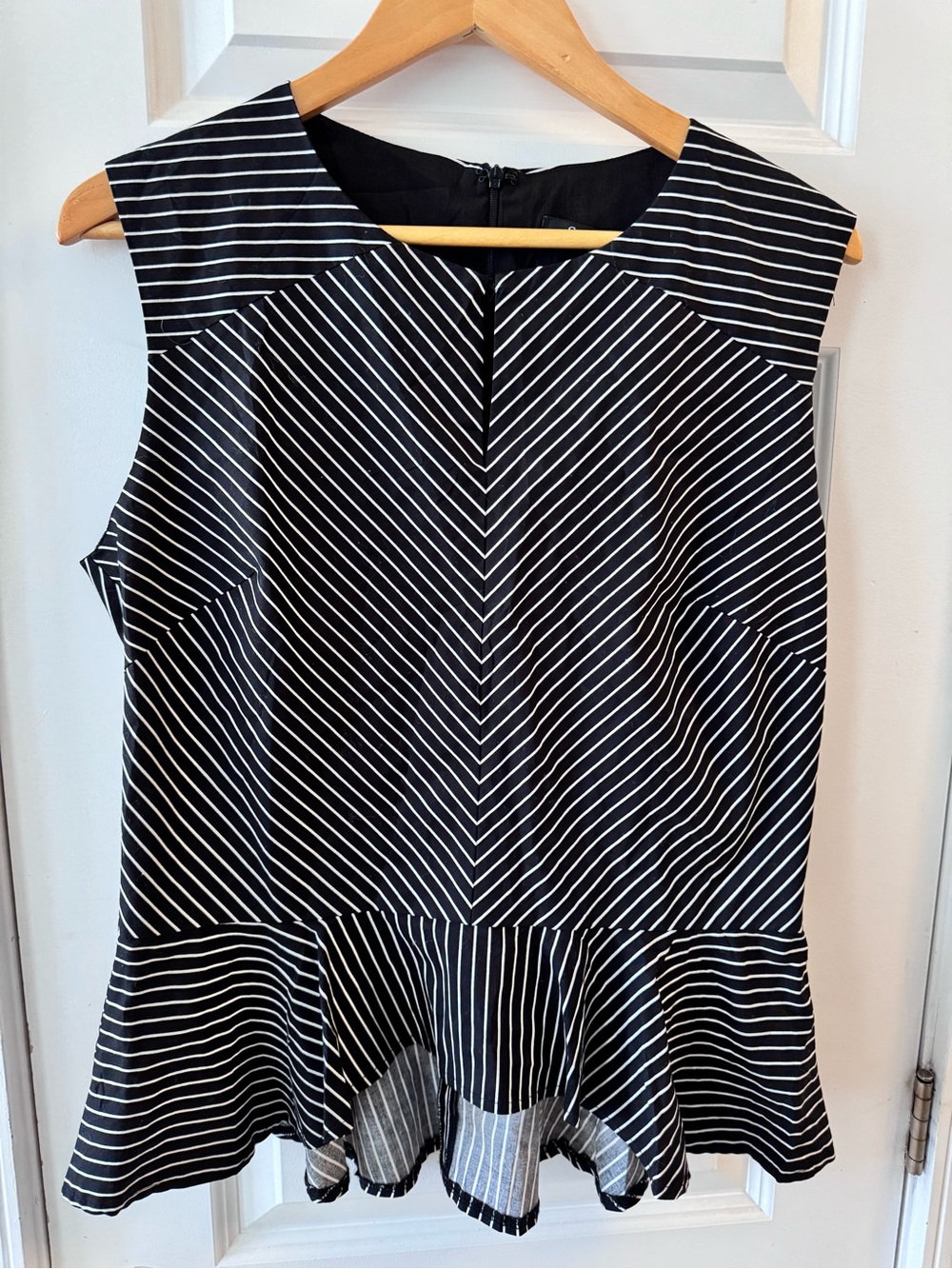 Women's Black & White Striped Peplum Tank Top
